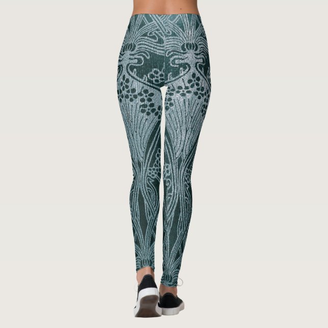 Beautiful,teal silver,art nouveau pattern,floral,m leggings (Back)