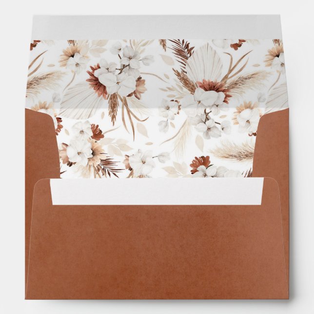 Beautiful Terracotta and White Flowers Pattern Envelope (Back (Bottom))