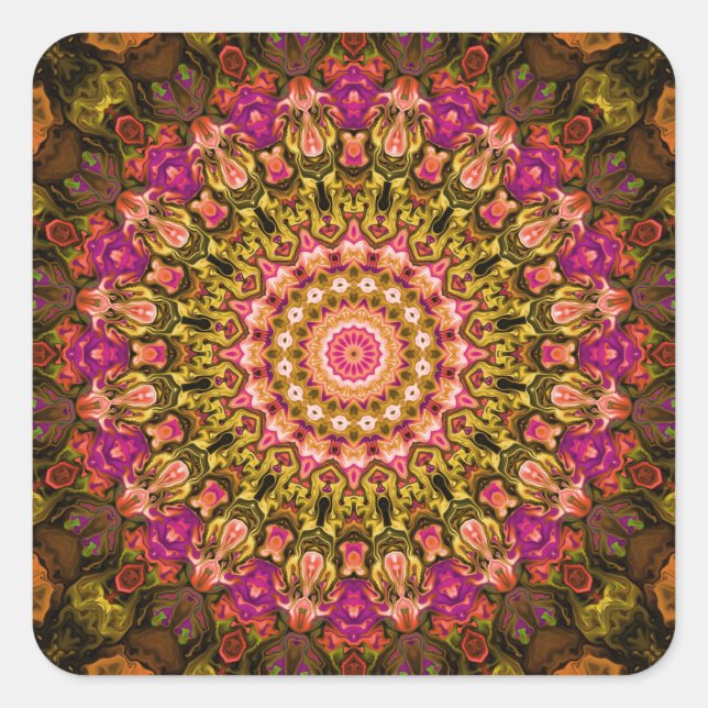 beautiful textile carpet mandala pattern square sticker (Front)