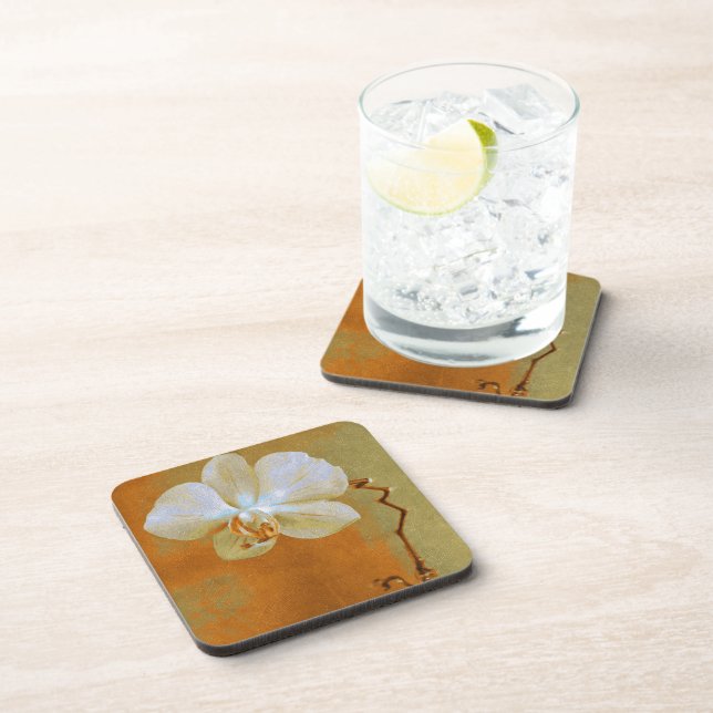 Beautiful Textured Orchid In Shades Of Orange Coaster (Right Side)