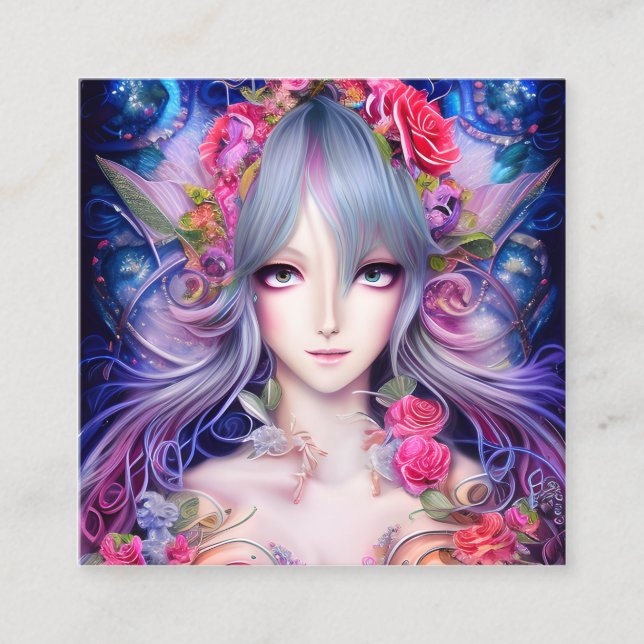 Beautiful Thanksgiving Anime Lady in 3D Square Business Card (Front)