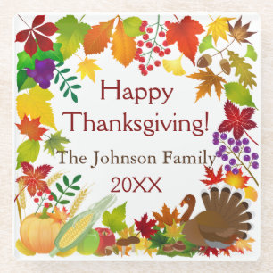 Beautiful Thanksgiving Harvest Glass Coaster