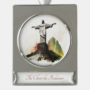 Beautiful The Christ the Redeemer Watercolor Silver Plated Banner Ornament