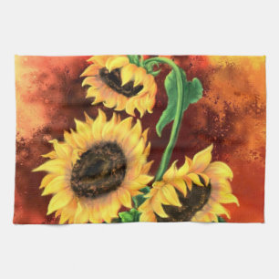 Beautiful Three Sunflowers Kitchen Towel Painting