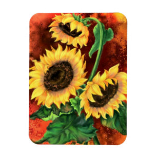 Beautiful Three Sunflowers Magnet - Painting