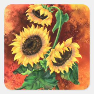 Beautiful Three Sunflowers - Migned Art Painting Square Sticker