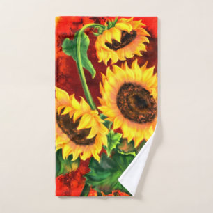 Beautiful Three Sunflowers - Painting Art Bath Towel Set