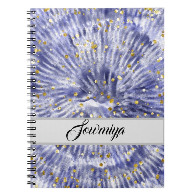 Beautiful  tie and dye pattern personalised  notebook (Front)