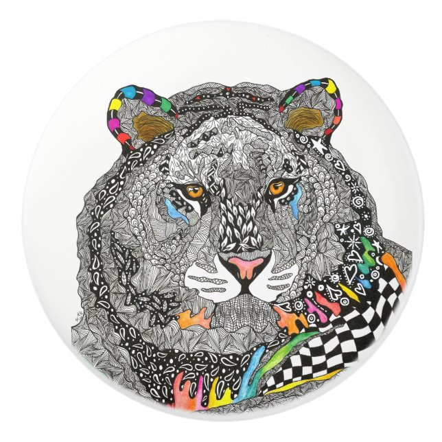 Beautiful Tiger Door Knob - Ceramic (Front)