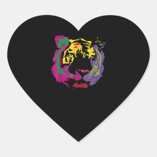 Beautiful Tiger Face Rasta Colours Style Heart Sticker