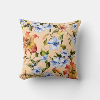 Beautiful tiger lilies and small blue flowers on t cushion