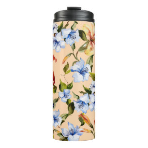 Beautiful tiger lilies and small blue flowers on t thermal tumbler