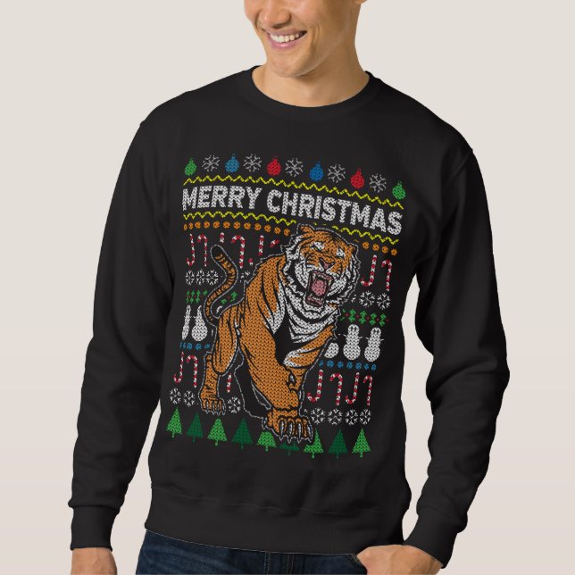 Beautiful Tiger Merry Christmas Ugly Xmas Big Cat Sweatshirt (Front)