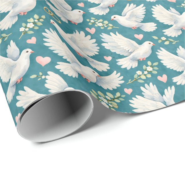 Beautiful tiled doves wedding rings pattern  wrapping paper (Roll Corner)