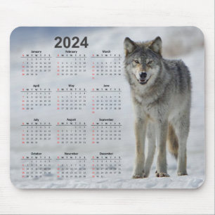 Beautiful Timber Wolf 2024 Calendar Mouse Pad