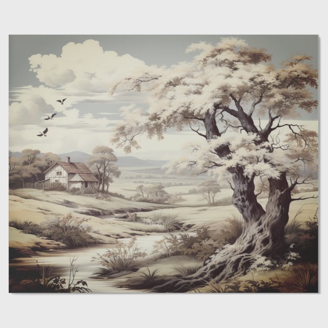Beautiful Toile de Jouy Country Farm Wrapping Paper (Flat)