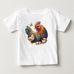 🌿 Beautiful Traditional Art: Hen with Chicks. Baby T-Shirt