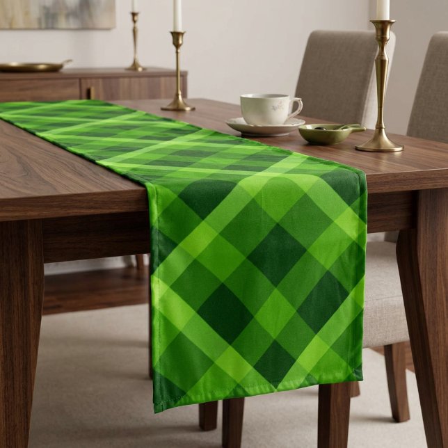 Beautiful Tree Green Plaid Medium Table Runner (Beautiful Tree Green Plaid Medium Table Runner draped over a table in a dining room.)