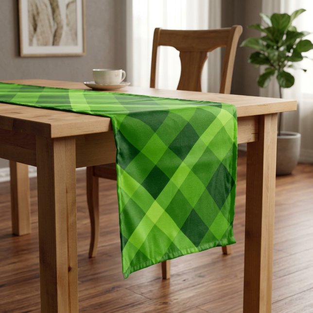 Beautiful Tree Green Plaid Small Table Runner (Beautiful Tree Green Plaid Small Table Runner draped over a table in a dining room.)