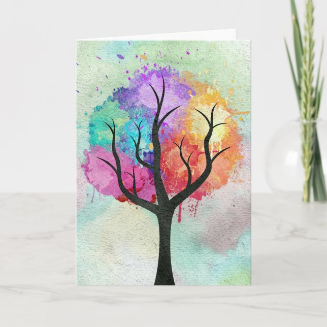 Beautiful Tree Pastel Colors Abstract Oil Painting Card (Front)
