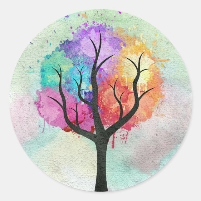 beautiful Tree Pastel Colours Abstract Oil Paintin Classic Round Sticker (Front)