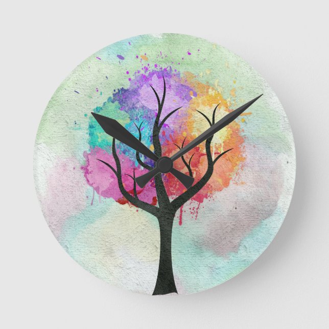 Beautiful Tree Pastel Colours Abstract Oil Paintin Round Clock (Front)