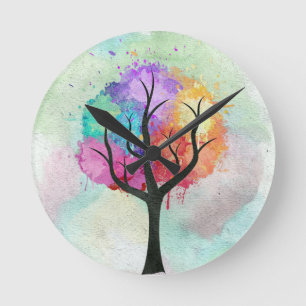 Beautiful Tree Pastel Colours Abstract Oil Paintin Round Clock