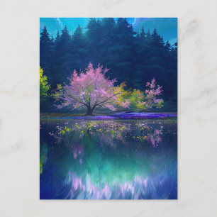 Beautiful Trees by the Serene Lake Postcard