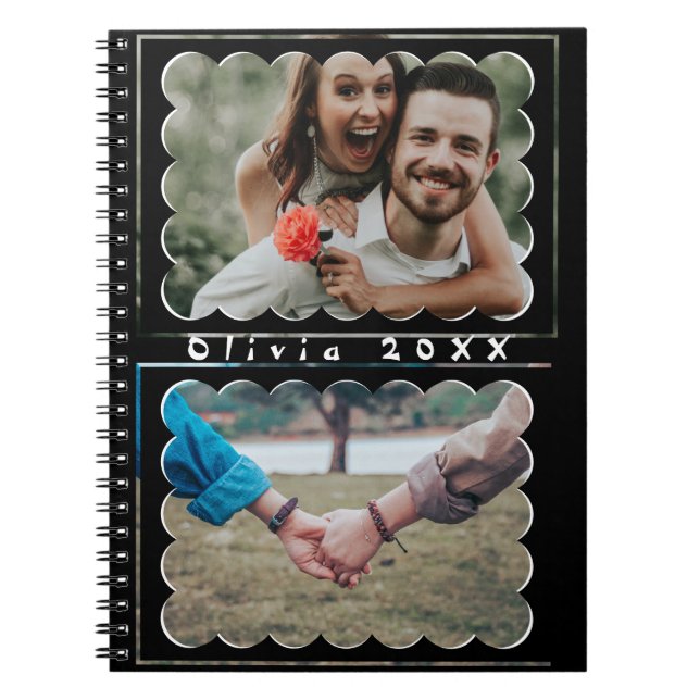 Beautiful Trendy Custom Monogram 2 Photo Collage Notebook (Front)