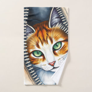 Beautiful Trendy Cute Watercolor Cat Collection Bath Towel Set