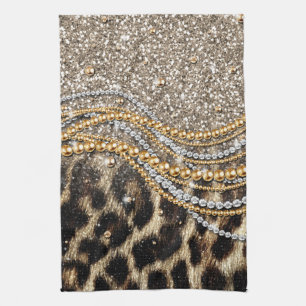 Beautiful trendy girly leopard animal print tea towel
