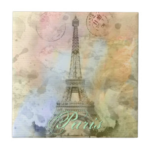 Beautiful trendy girly vintage Eiffel Tower France Ceramic Tile