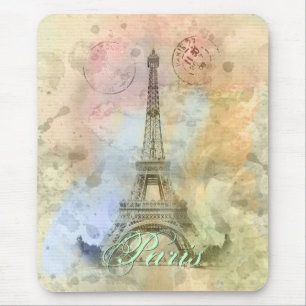 Beautiful trendy girly vintage Eiffel Tower France Mouse Pad