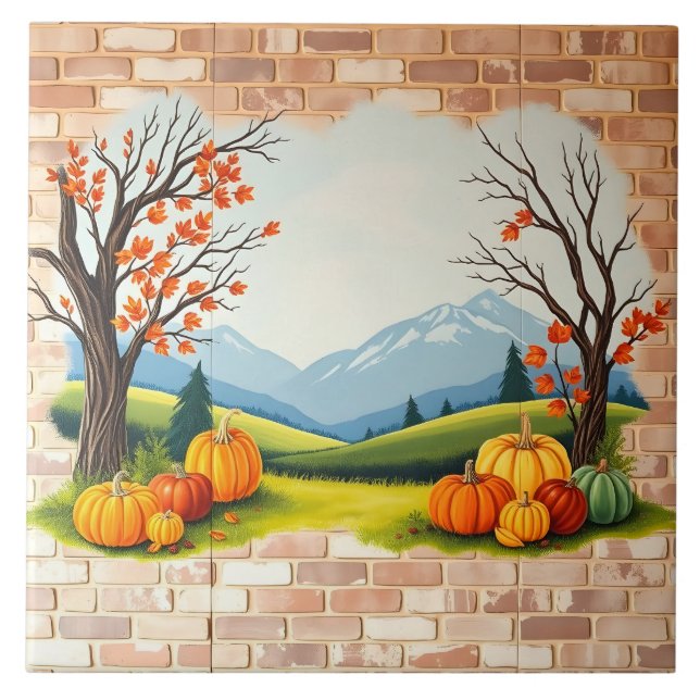 Beautiful Trendy Happy Thanksgiving Fall Ceramic Tile (Front)