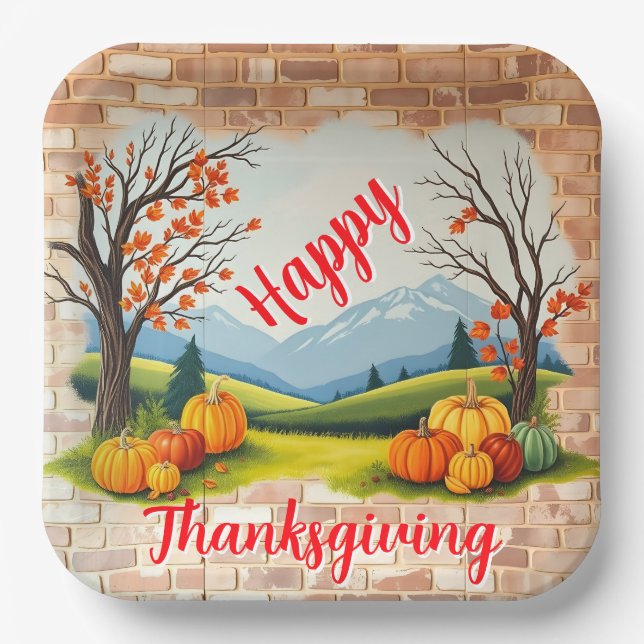 Beautiful Trendy Happy Thanksgiving Fall Paper Plate (Front)