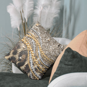 Beautiful trendy leopard faux animal print cushion