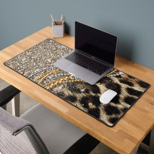 Beautiful Trendy Leopard Faux Animal Print Desk Mat