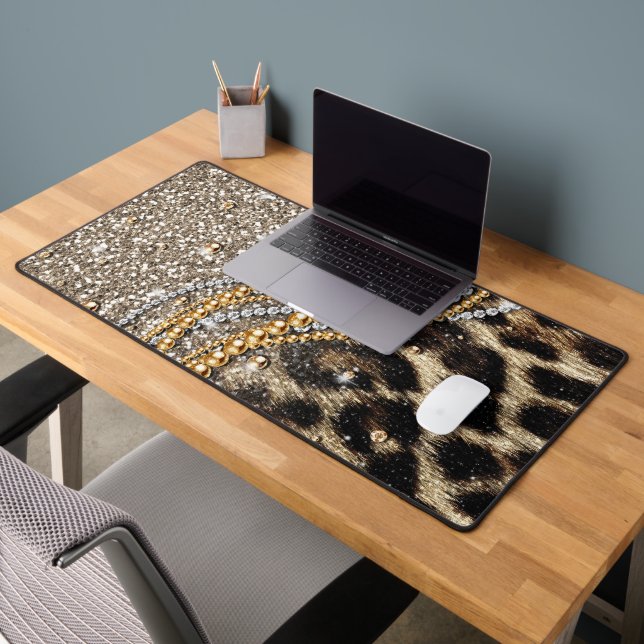 Beautiful Trendy Leopard Faux Animal Print Desk Mat (Office 2)