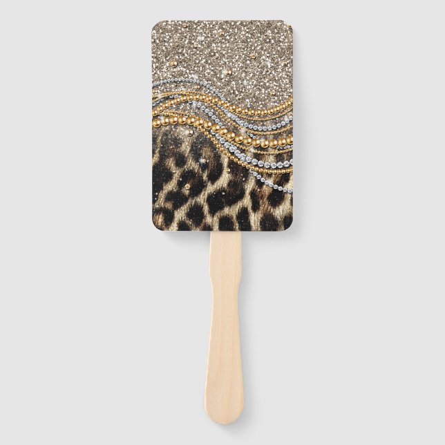 Beautiful Trendy Leopard Faux Animal Print Hand Fan (Front)