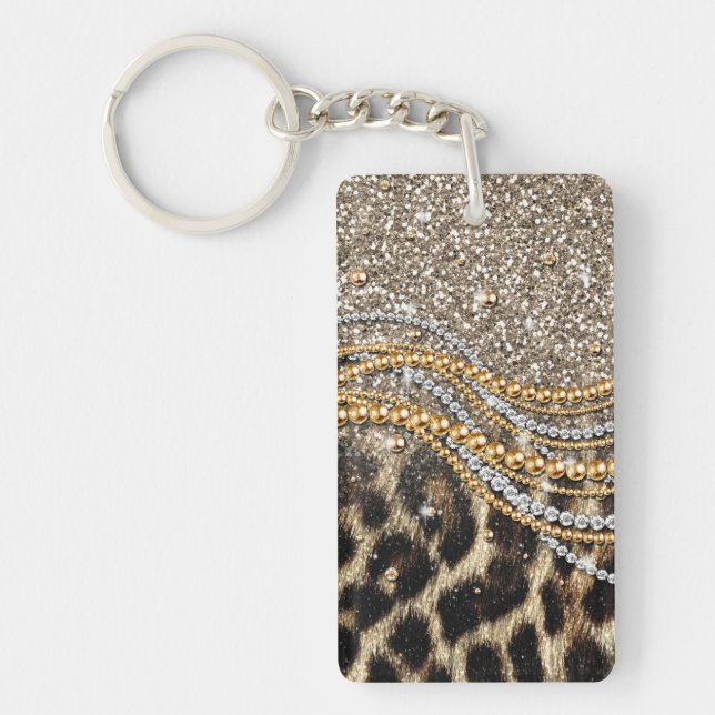 Beautiful Trendy Leopard Faux Animal Print Key Ring (Front)