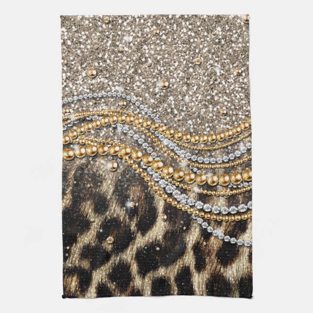 Beautiful Trendy Leopard Faux Animal Print Tea Towel (Vertical)