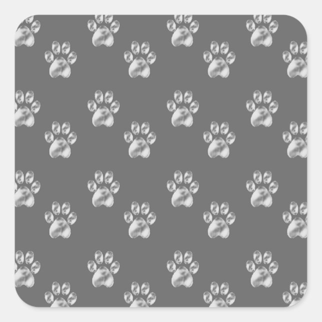 Beautiful trendy paw pattern on dark grey square sticker (Front)