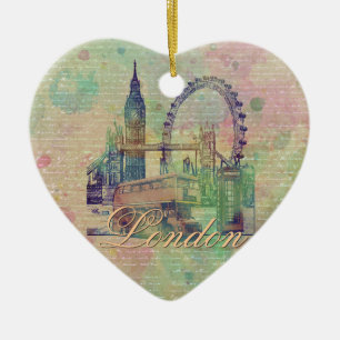 Beautiful trendy Vintage London Landmarks Ceramic Tree Decoration