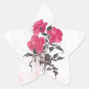 Beautiful trendy vintage watercolors roses star sticker
