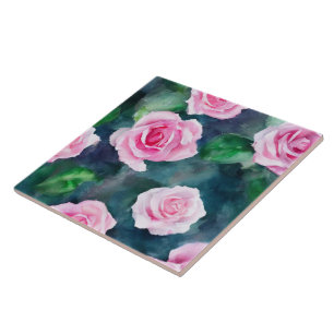 Beautiful Trendy Watercolor Pink Roses Collection Ceramic Tile