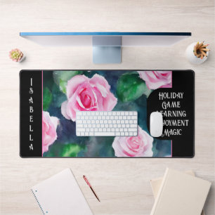 Beautiful Trendy Watercolor Pink Roses Collection Desk Mat