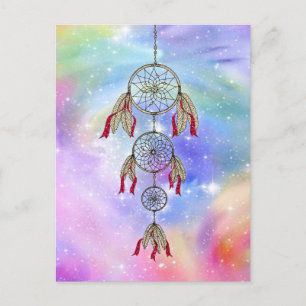 Beautiful trendy whimsical dream-catcher feathers postcard
