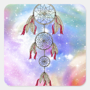 Beautiful trendy whimsical  dream-catcher feathers square sticker