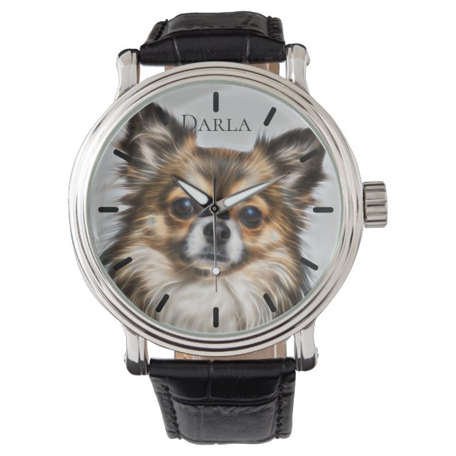 Beautiful Tri-Colour Chihuahua Custom Personalised Watch (Front)
