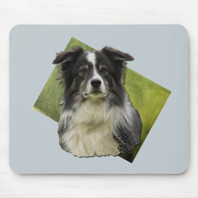 Beautiful Tri Coloured Border Collie on Green Art  Mouse Pad (Front)
